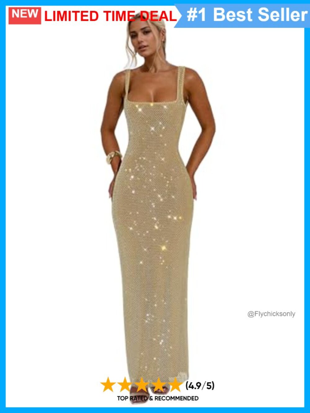 Sparkly Rhinestone Bodycon Maxi Dress Sheer Mesh Party Formal